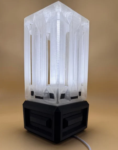 3D Printed Modern Geometric Table Lamp with translucent geometric shade and black base