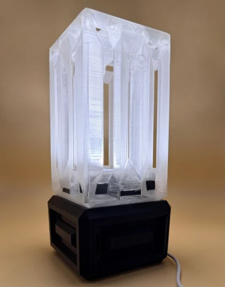 3D Printed Modern Geometric Table Lamp with translucent geometric shade and black base