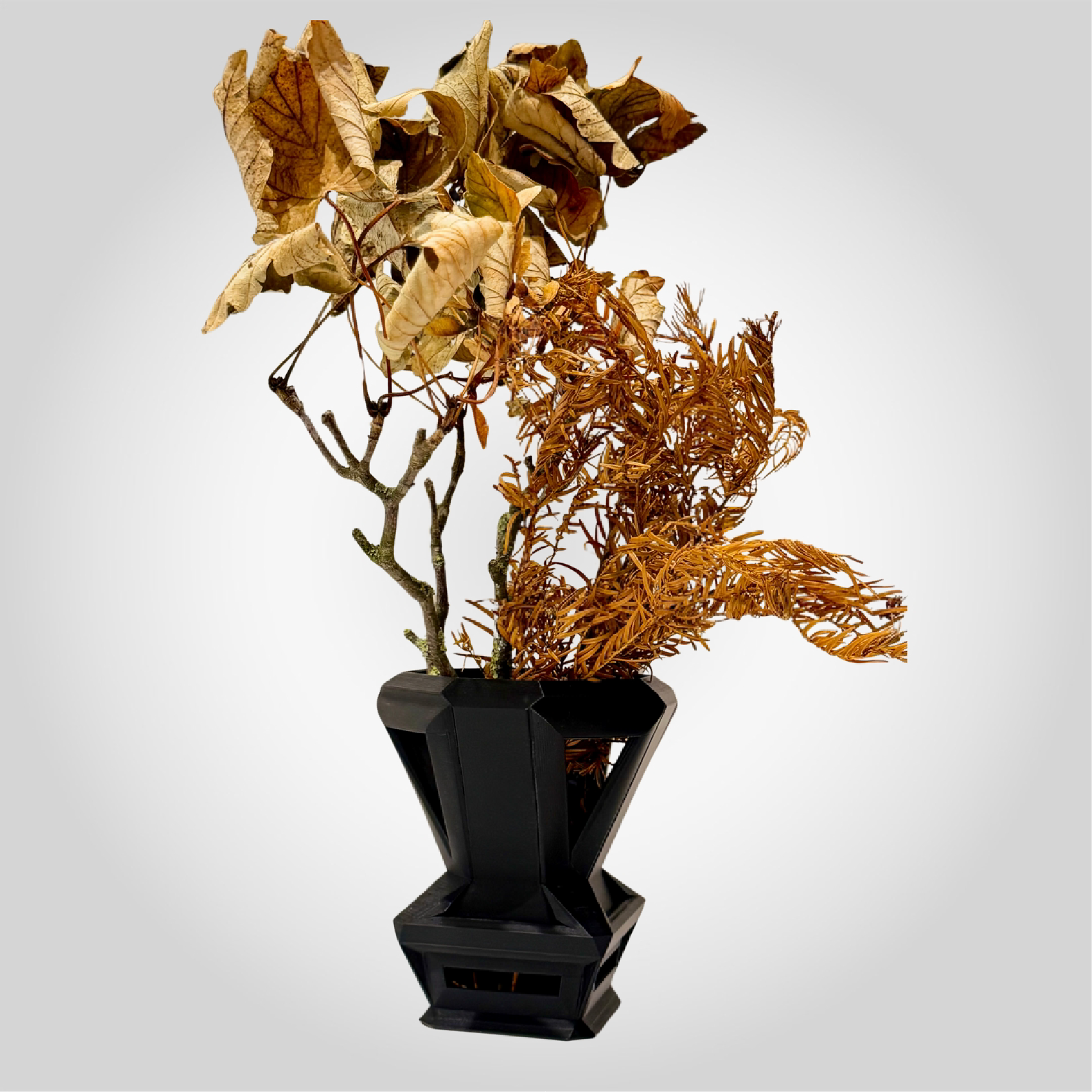 PrintNests3d_Architectural Black Vase_Bold 3D Printed Art Sculpture