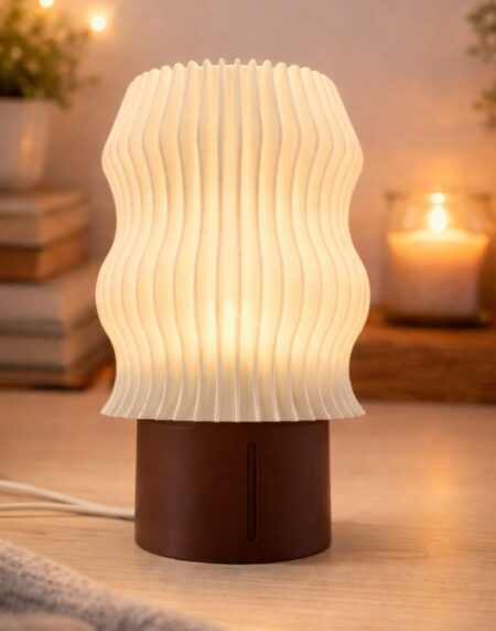 3D printed night lamp UK modern ambient bedside lamp with wooden base